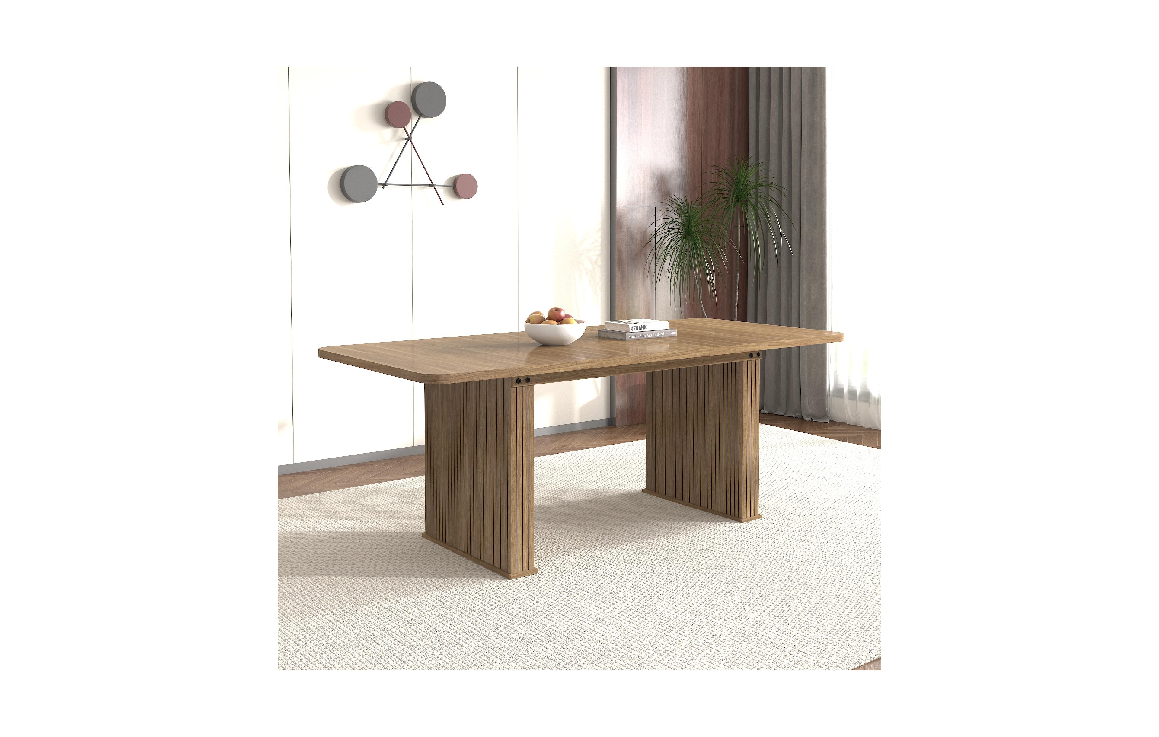 Lovmor Modern Dining Table for 6-10 People, Wood Kitchen Table with Double Robust Pedestal, Wooden Dinner Table for Dining Room