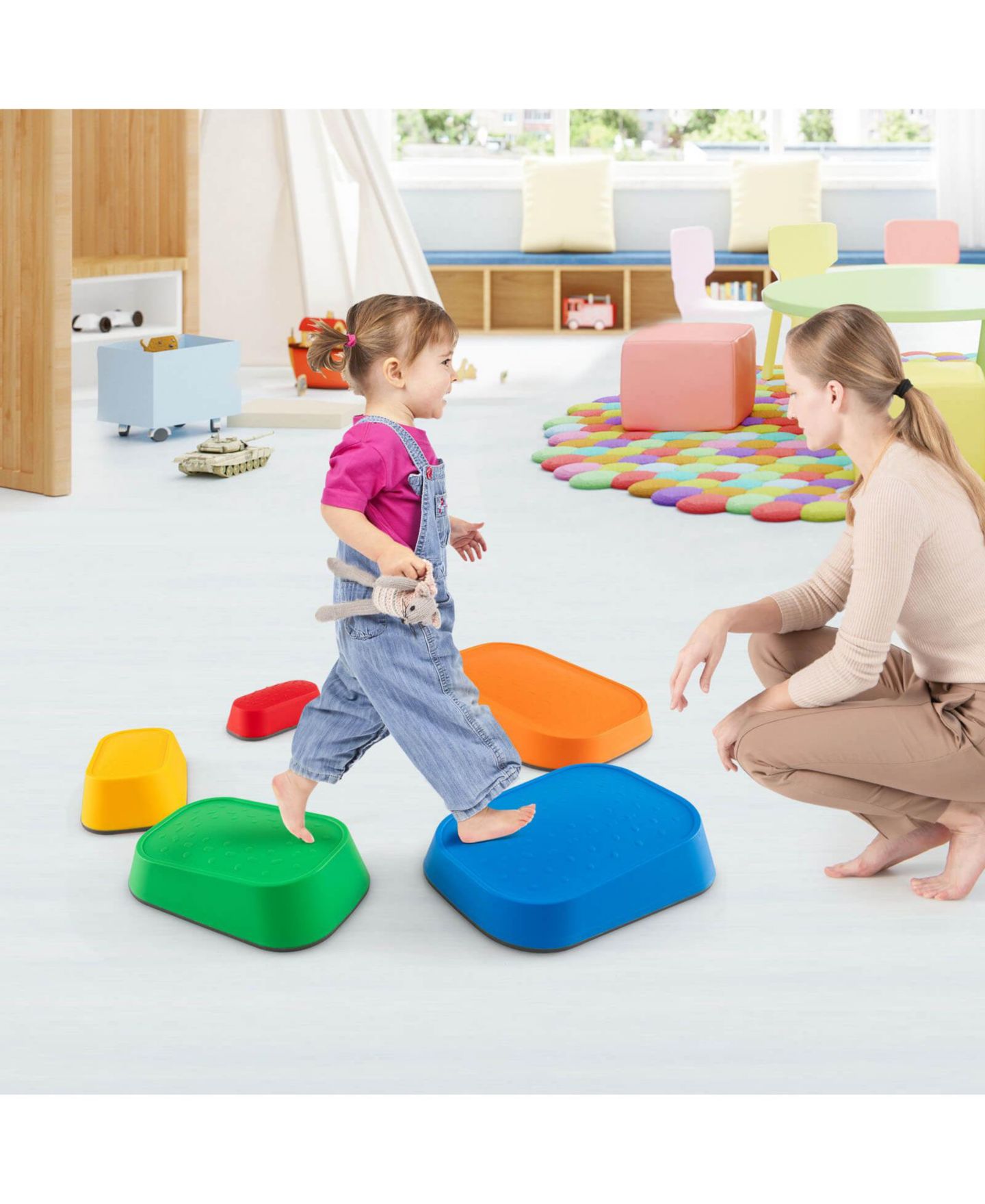 Детские игрушки Costway Balance Stepping Stones with Non-Slip Surface, 5-Piece Stackable Set, от 3 лет, цвет: Assorted Pre-Pack — фото 3