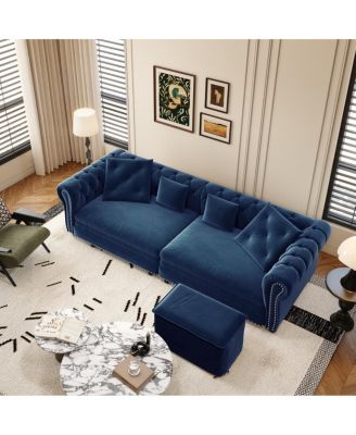 89" Sleeper Sofa Bed, King Size Velvet Pull-Out Couch with Chaise Lounge & Ottoman, 3-in-1 Tufted Sofa for Living Room