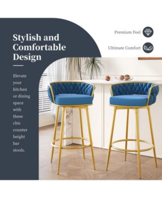 Streamdale Woven Back Swivel Bar Stools Set of 2, 31" Blue Kitchen Chairs