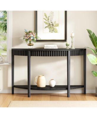 55" Wood Veneer Open Shelf Entry Table