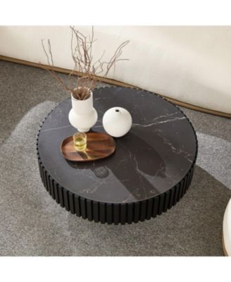 Streamdale 35" Nesting Round Stone Coffee Table - Black