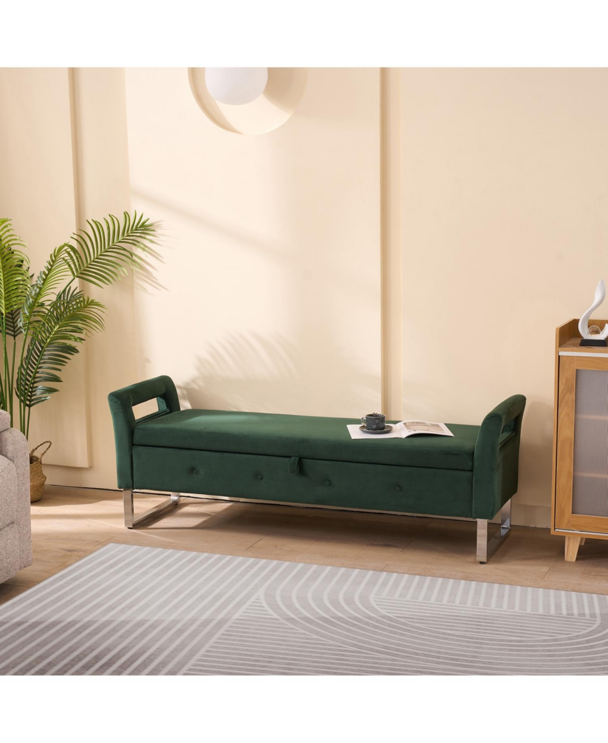 Streamdale Furniture 67.91" Velvet Storage Bench with Armrests