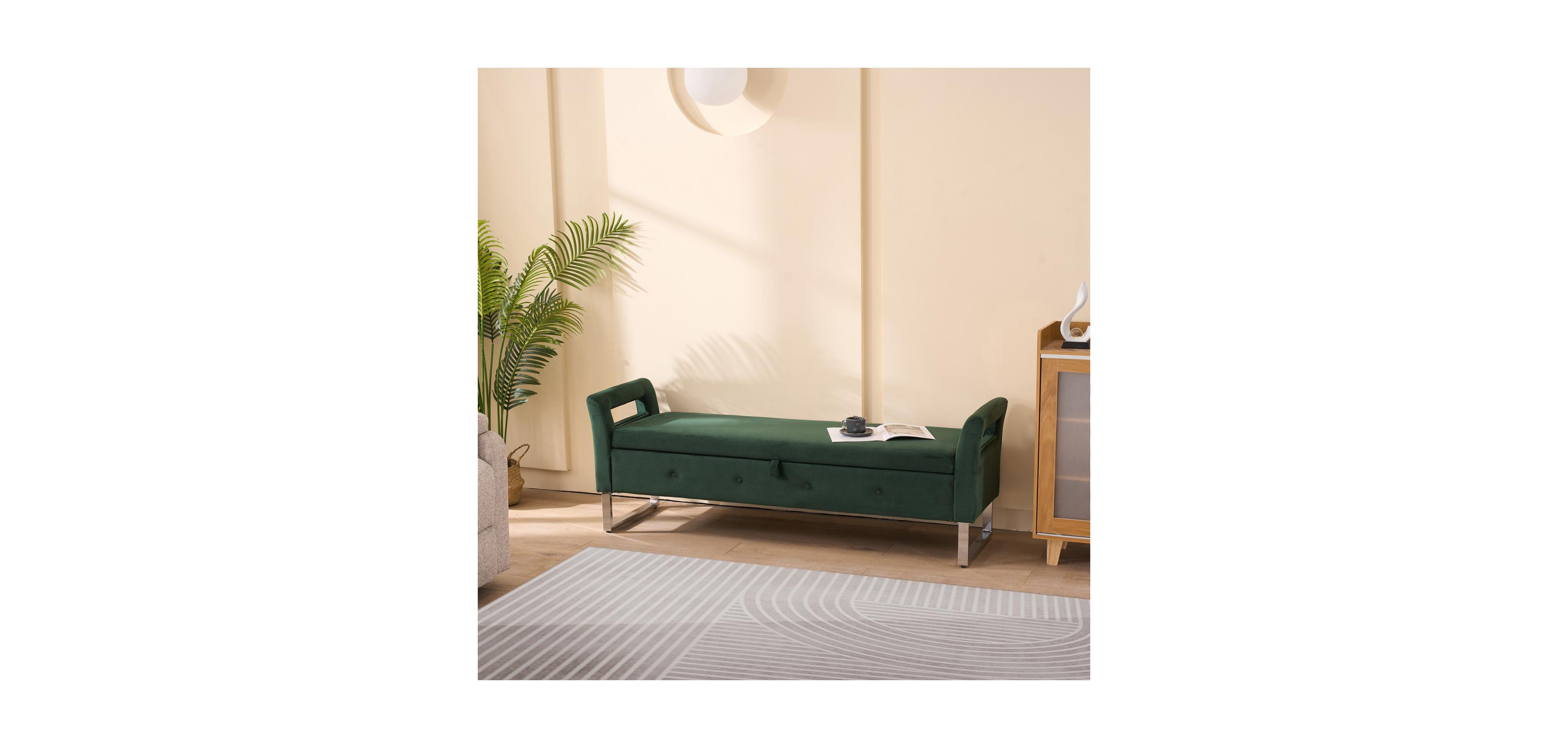Streamdale Furniture 67.91" Velvet Storage Bench with Armrests