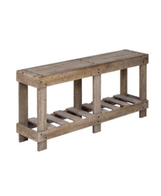 62.9" Fir Wood Console Table with Shelf & Metal Rivets