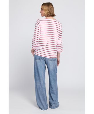 Women's Printed Denim On Lightweight French Terry Wide-Leg Pants