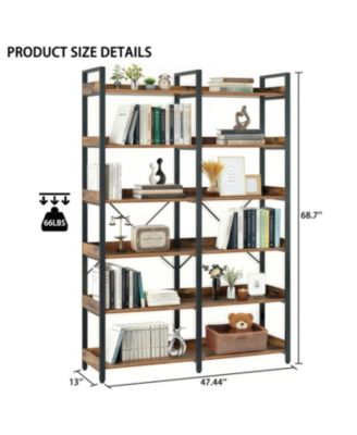 Streamdale 6-Tier Industrial Bookshelf, 67" Open Shelf Bookcase, Metal Frame, Brown