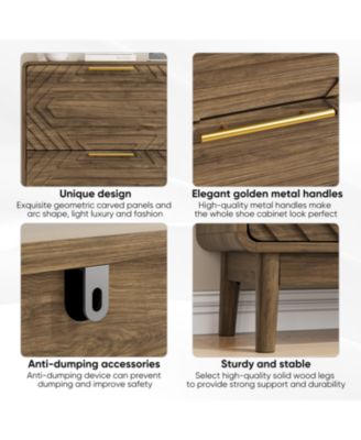 Streamdale 31.5" Walnut Shoe Cabinet - Mid-Century Modern Organizer