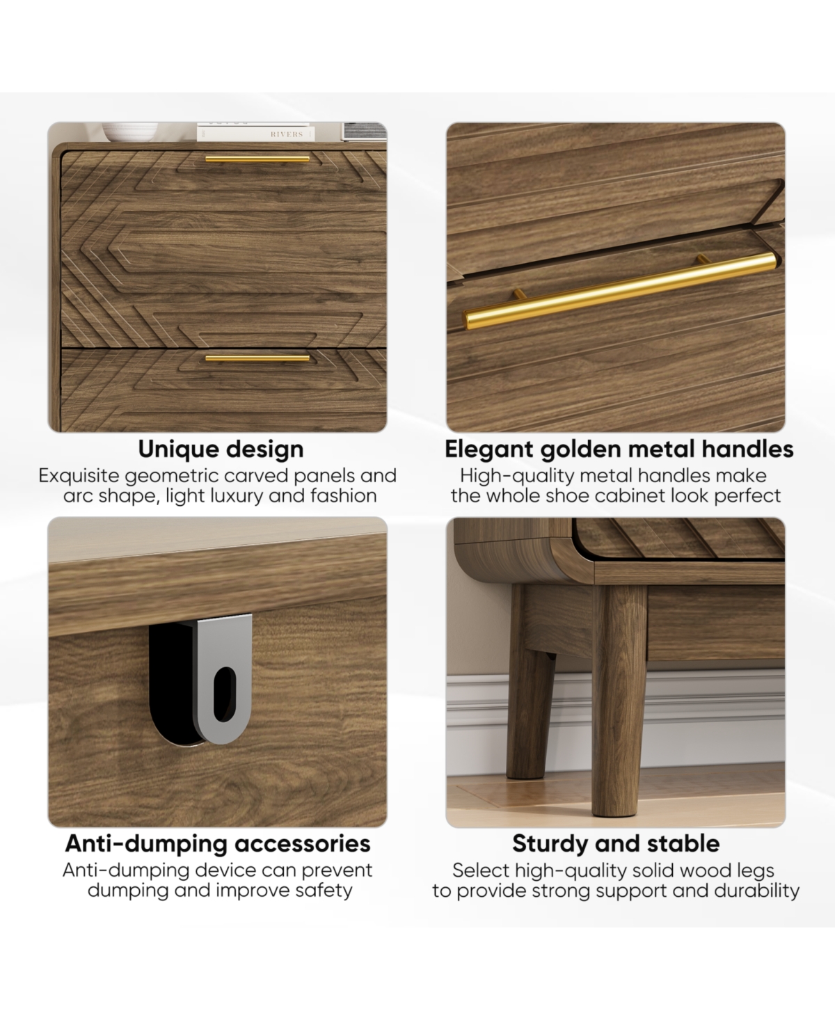 Streamdale 31.5" Walnut Shoe Cabinet - Mid-Century Modern Organizer