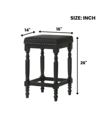 Streamdale Rustic Black Counter Stools (Set of 2) - 26 Inch, Padded Seat & Nailhead Trim