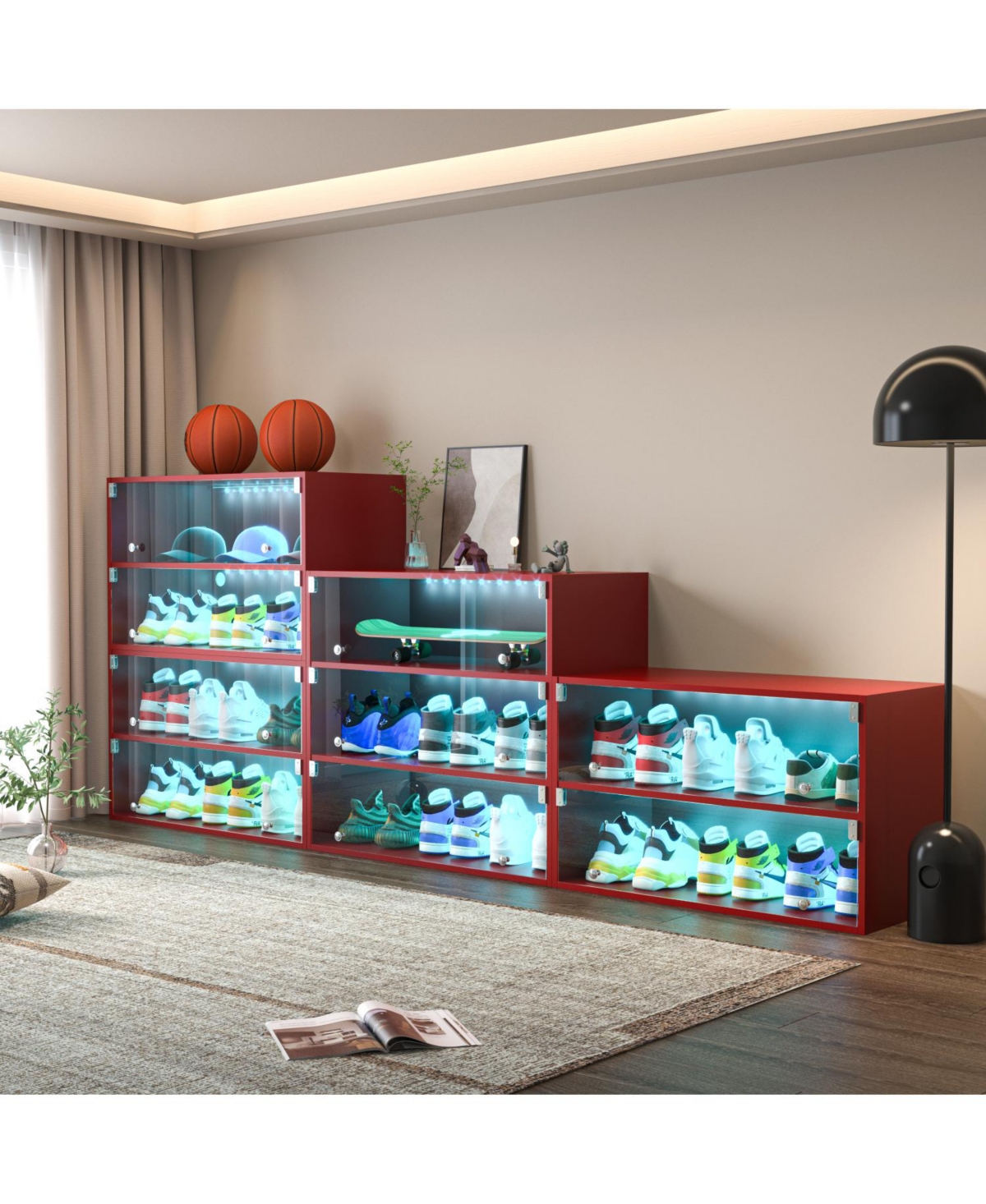 Streamdale Furniture Red Glass Door Shoe Box Shoe Storage Cabinet