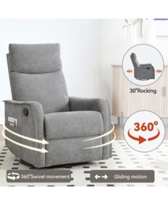 Streamdale Heat Massage Manual Recliner Chair with Rocker and Swivel in Fabric for Living Room, Grey