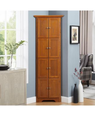  4-Tier Corner Kitchen Pantry Cabinet with 8 Doors and Adjustable Shelves