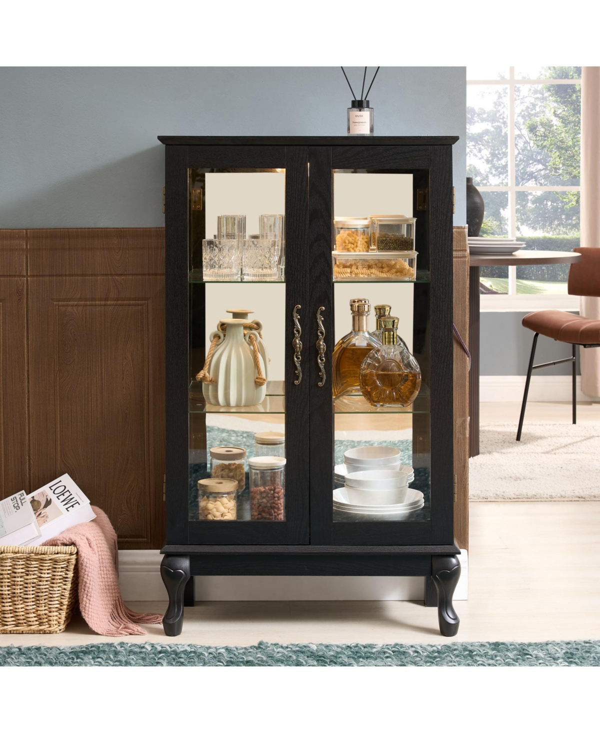 Streamdale Furniture Lighted Curio Cabinet with Glass Doors & Adjustable Shelves - Black