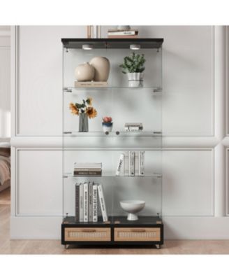 Modern Glass Display Cabinet w/ Drawers & LED Lights