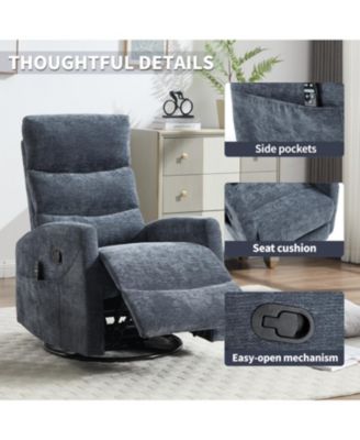 Streamdale Heat Massage Rocker Recliner Chair, Swivel Fabric, Blue