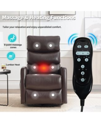 Heat Massage Rocker Swivel Recliner Chair, Brown