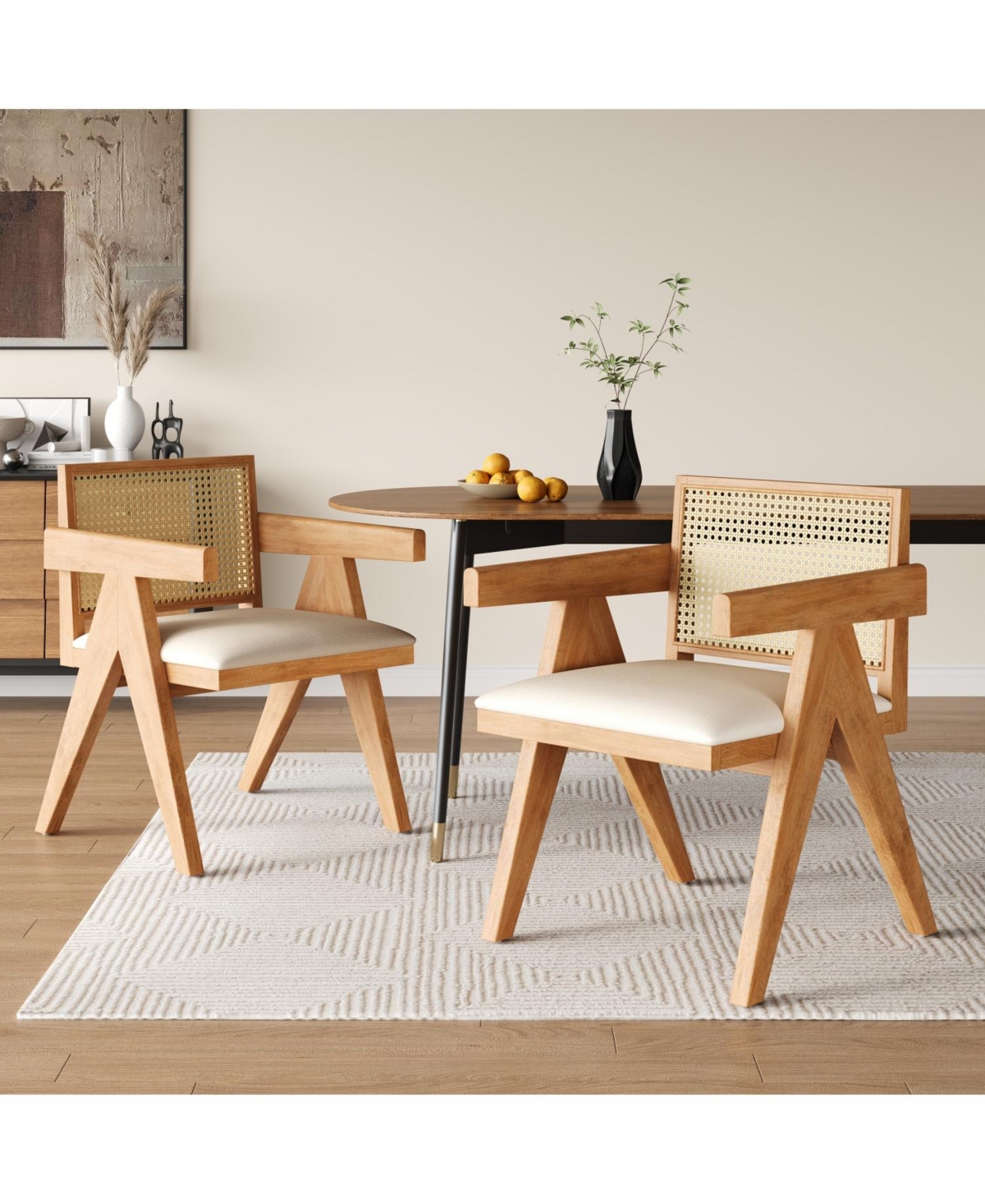 Streamdale Furniture Cane Upholstered Dining Chairs (Set of 2) Black/Natural