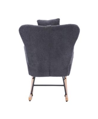 Teddy Upholstered Nursery Rocking Chair for Living Room Bedroom(DARK GREY Teddy)