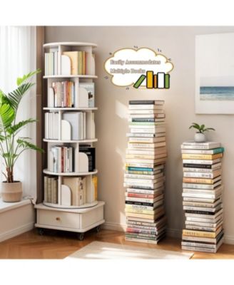 Rotating Bookshelf with Wheels & Drawer