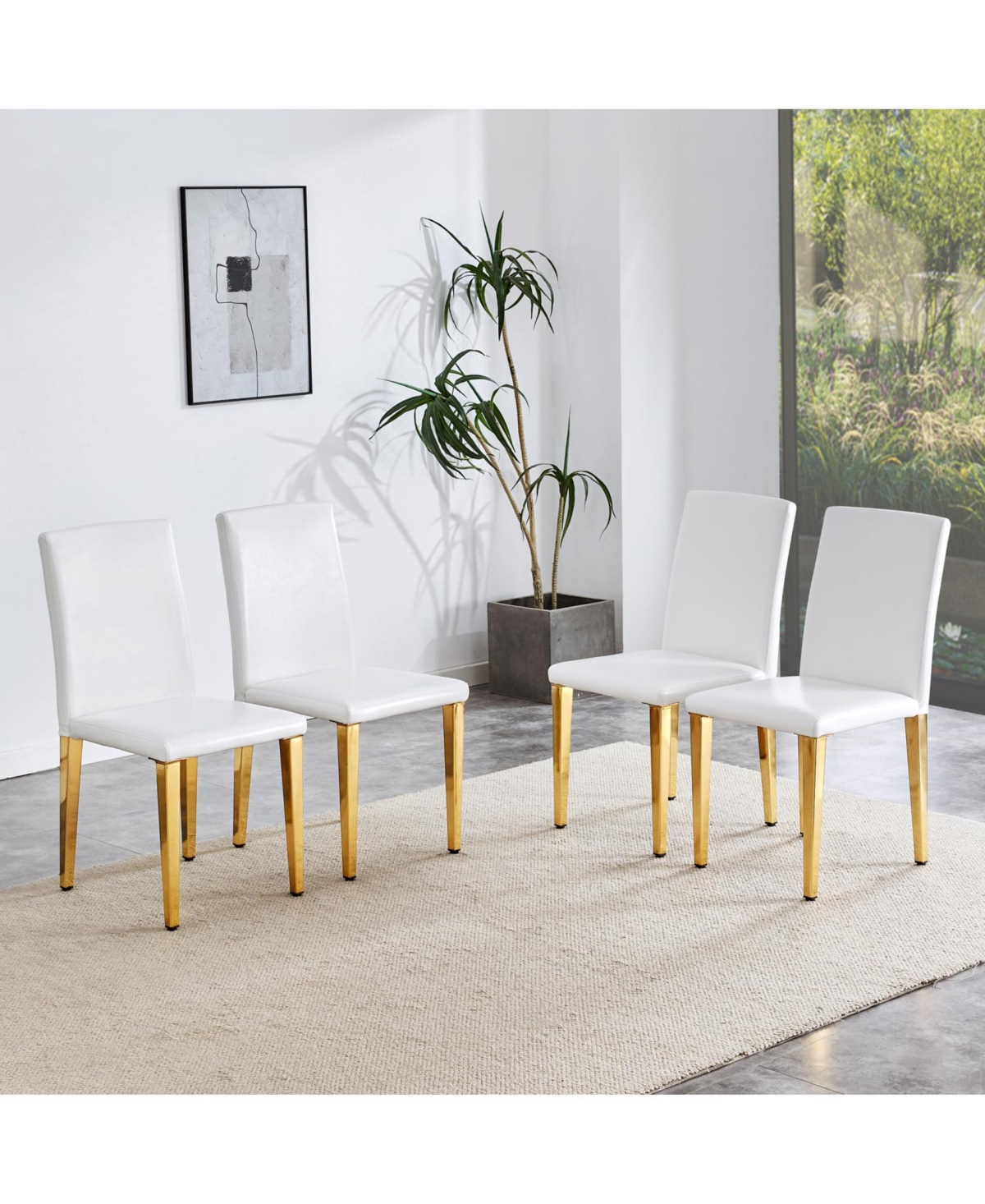 Streamdale Furniture Pu Leather Chairs with Gold Legs (Set of 4)