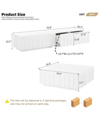 Elegant TV Stand & Coffee Table Set, Arched Media Console, White