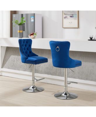 Streamdale Chrome Swivel Velvet Barstools, Adjustable Height, Tufted, Set of 2
