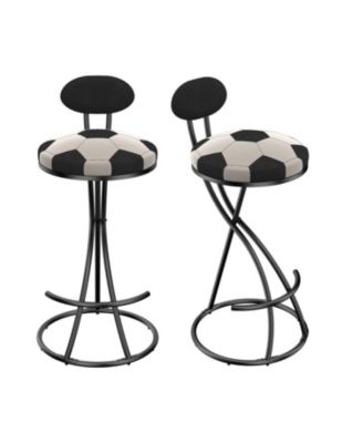 Velvet Football Print Bar Stools Set of 2 - Black Frame