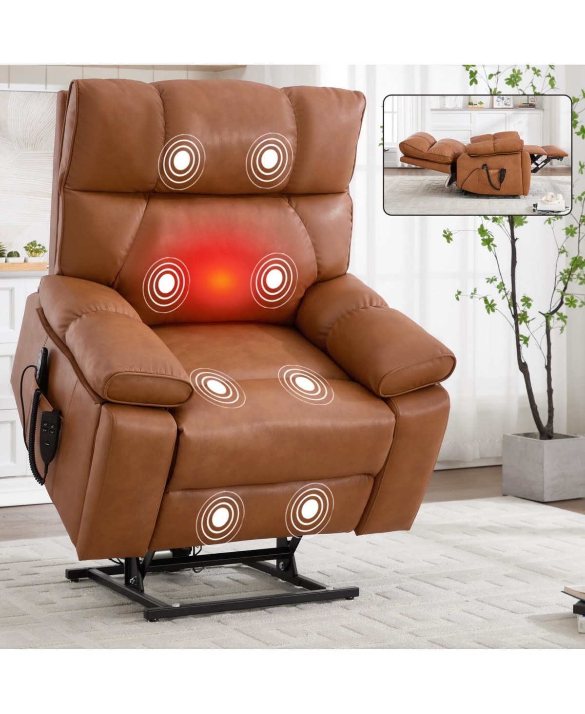 Streamdale Furniture Orange Leatheraire Power Lift Recliner w/ Heat & Massage