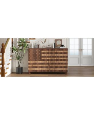 55" Buffet Sideboard Cabinet - Hand Carved, 2 Drawers, 3 Doors, Adjustable Shelves