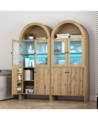 Wood Grain Tech Dome Cabinet - Snack Storage & LED Lighting