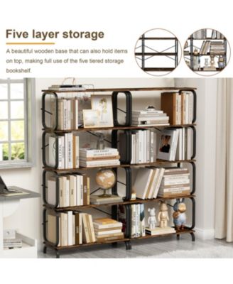 5-Tier Industrial Bookshelf, Open Home Office Shelving