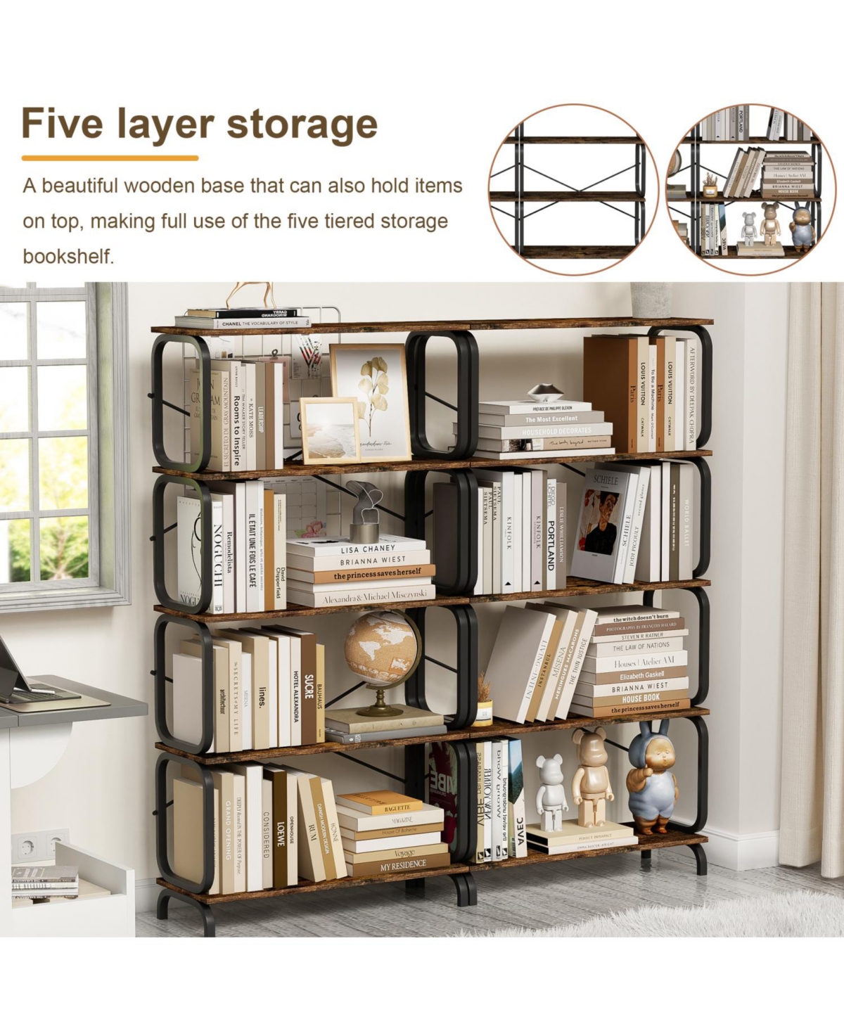 Streamdale Furniture 5-Tier Industrial Bookshelf, Open Home Office Shelving