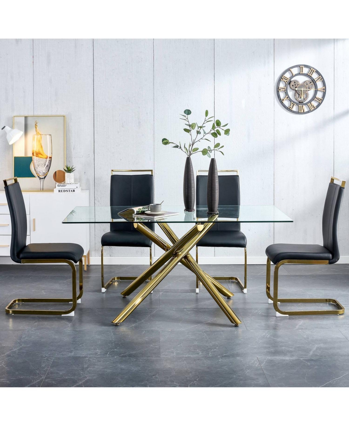 Streamdale Furniture Modern Black Faux Leather Dining Chairs (Set of 4)