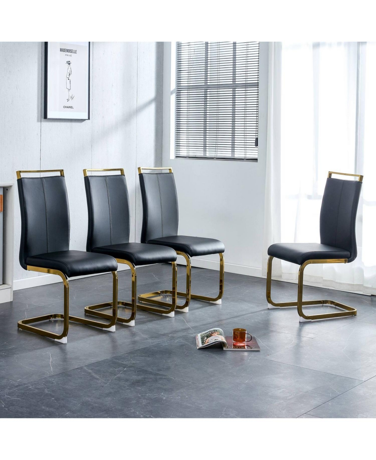 Streamdale Furniture Modern Black Faux Leather Dining Chairs (Set of 4)