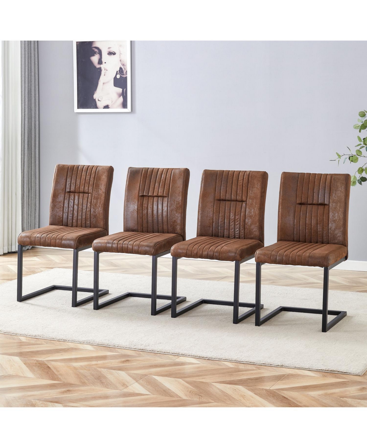 Streamdale Furniture Ergonomic Brown Fabric Dining Chairs (Set of 4)