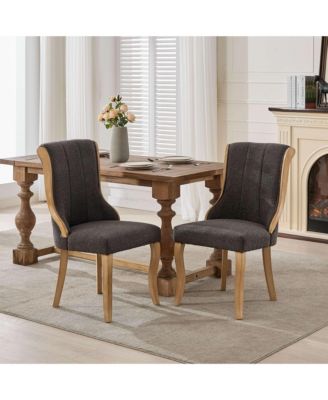  Snow Velvet Dining Chairs, Curved Wood, Gray (Set of 2)