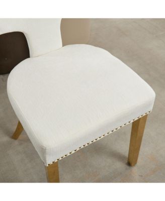 Mid Century Modern Chenille Dining Chairs, Set of 2, Beige