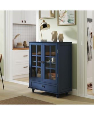 Minimalist Blue Buffet Cabinet - Glass Doors & Drawer