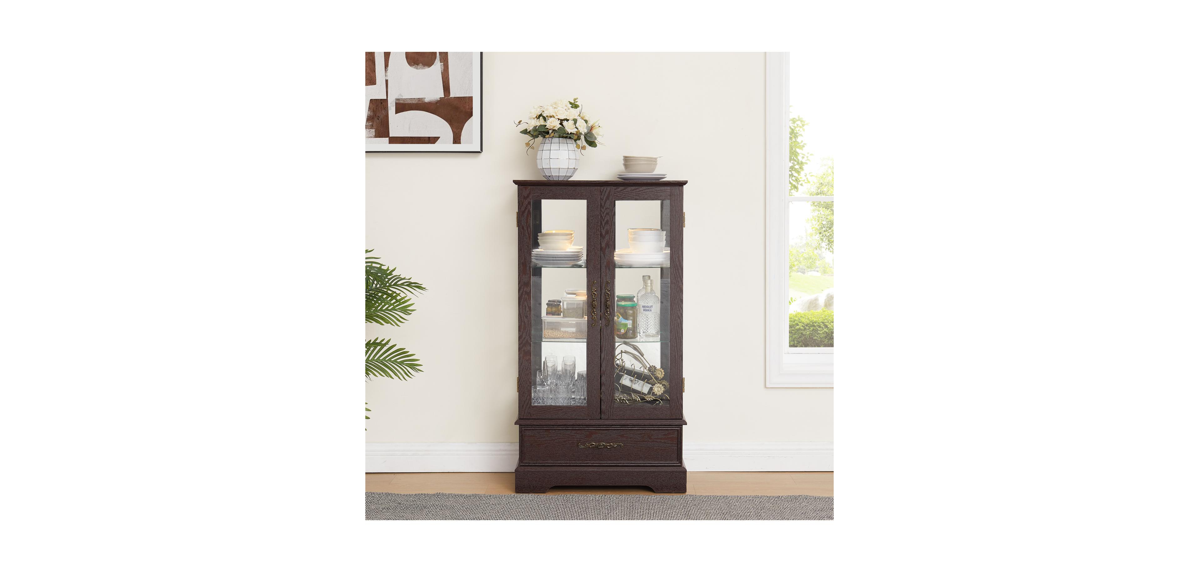 Streamdale Furniture Lighted Glass Curio Cabinet - 2-Door Display, Drawer, Bulb