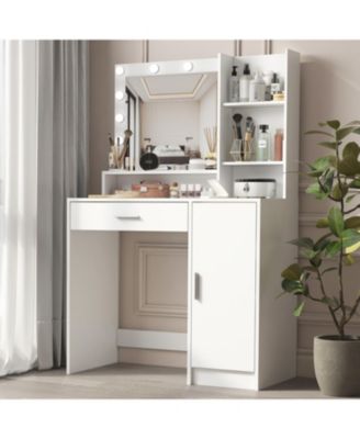 Vanity Desk w/ Mirror & Light, Drawer & Storage