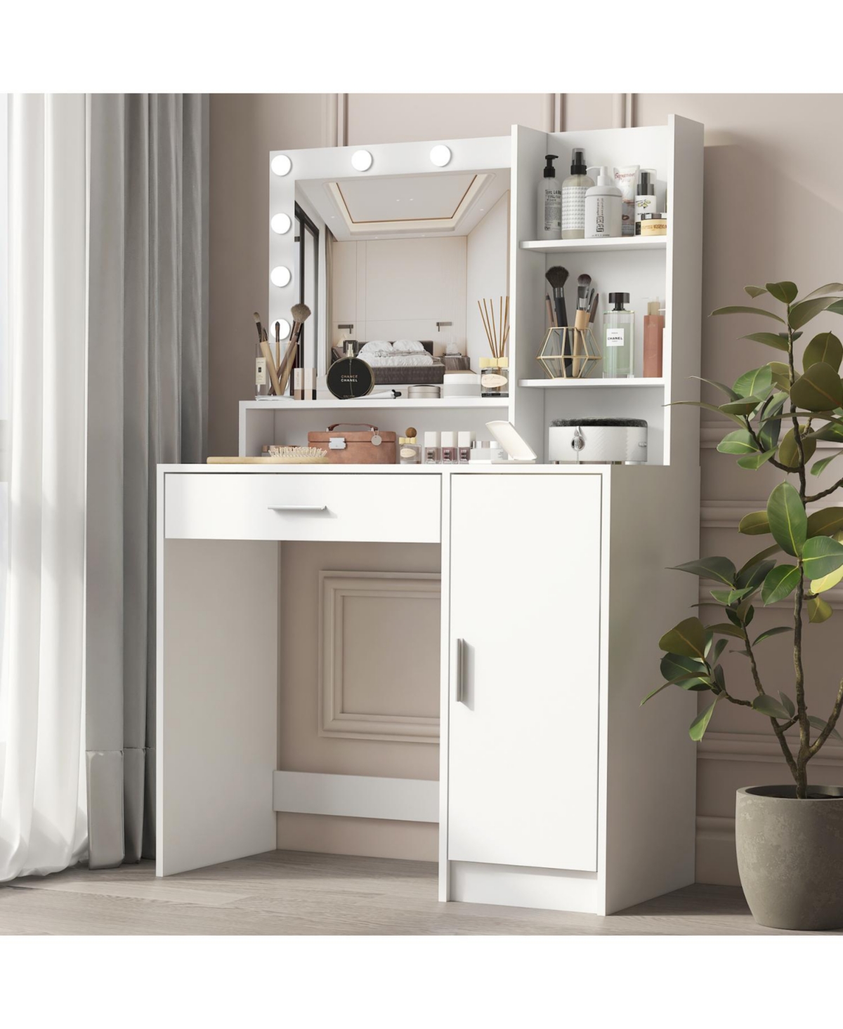 Streamdale Furniture Vanity Desk w/ Mirror & Light, Drawer & Storage