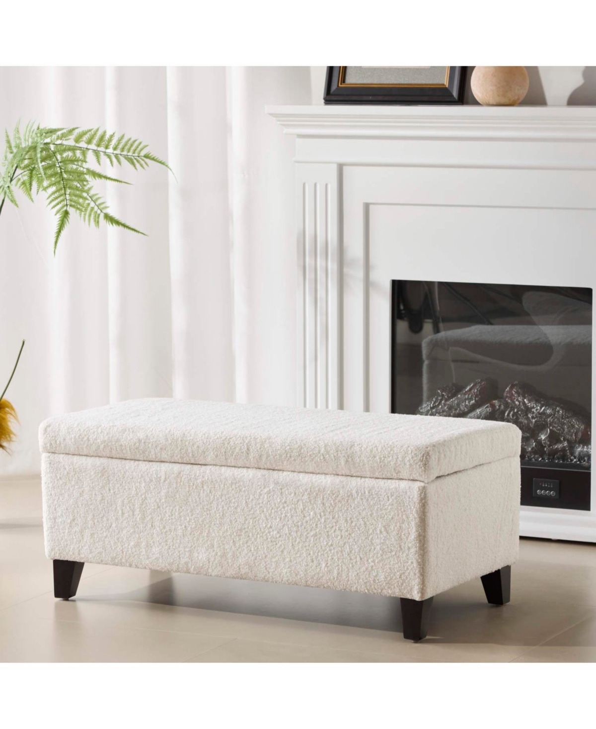 Streamdale White Boucle Storage Ottoman