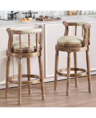 + 26" Seat Height (1pc) + Leather + Wooden + Bar Stool