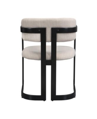 + Set of 2 + Beige Fabric + Black Metal Frame + Upholstered Dining Chairs