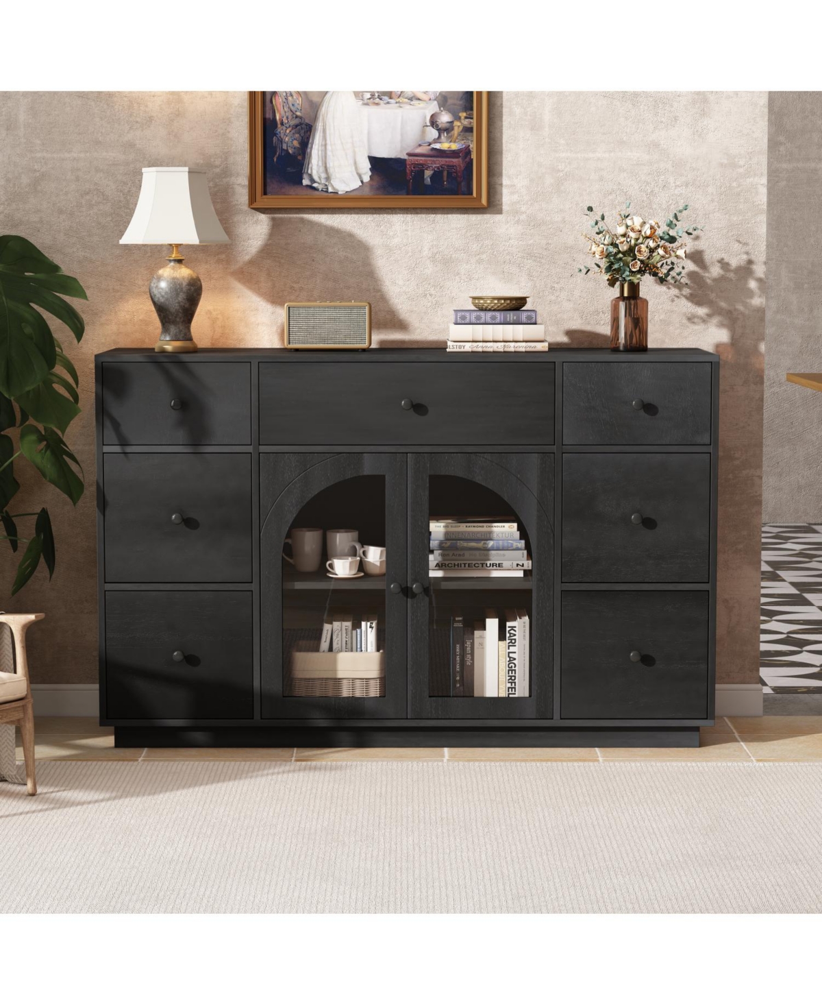 Streamdale Furniture Black 2-Door 7-Drawer Storage Cabinet
