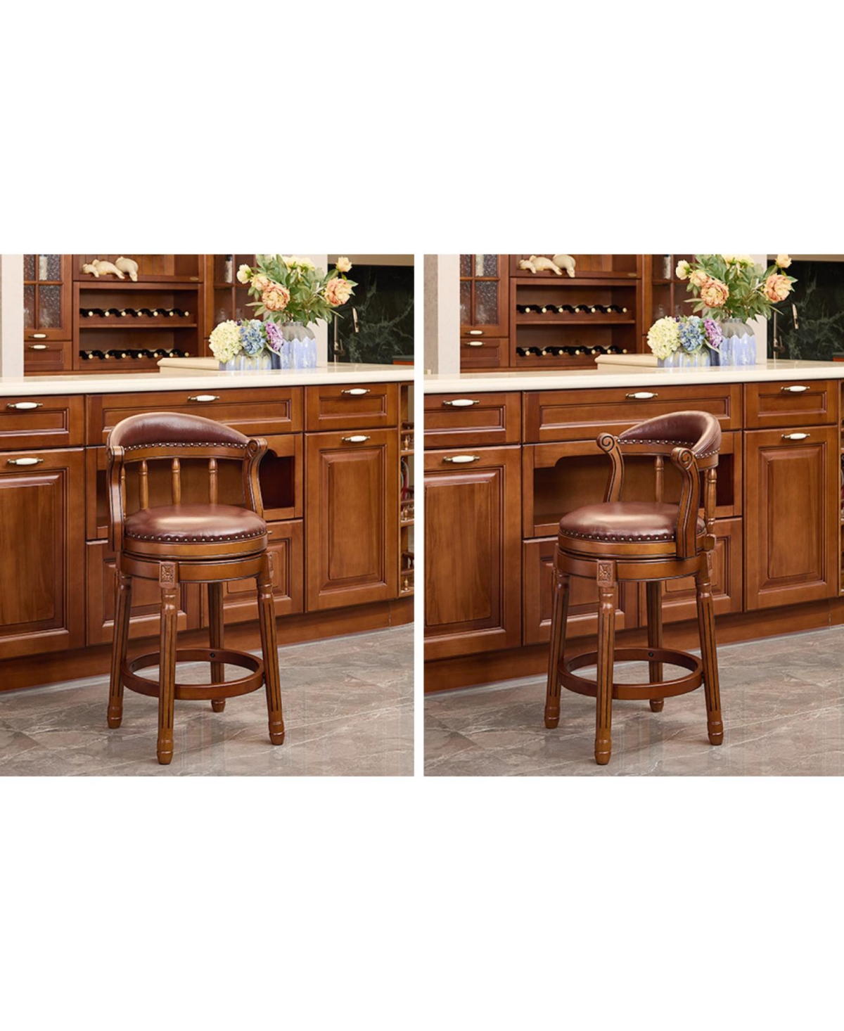 Streamdale Furniture Leather Swivel Bar Stool, 26.5", Brown