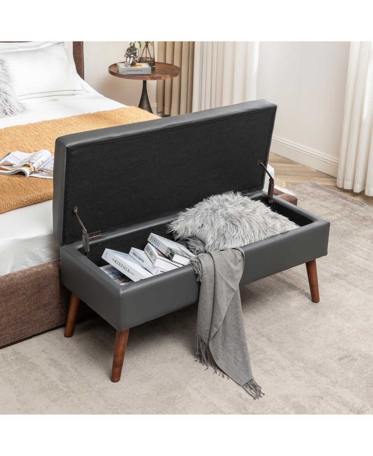Streamdale Furniture Dark Grey Leather Storage Bench 43.3