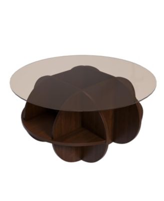 Streamdale Round Coffee Table - Glass Top, Walnut Brown