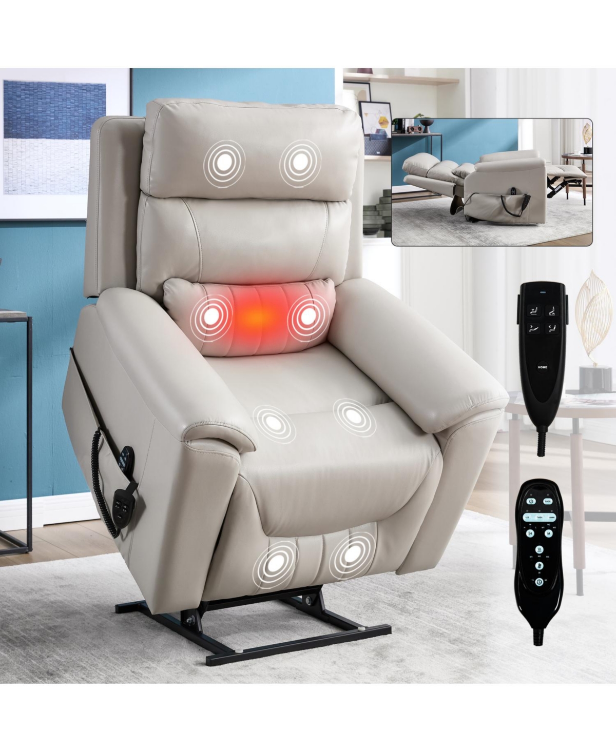 Streamdale Furniture Power Lift Recliner, 350 Lbs, Massage & Heat